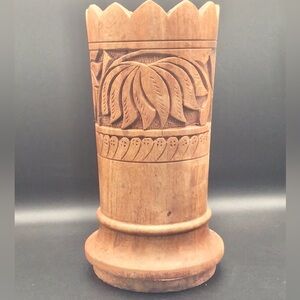 Artisan Carved Wooden Vase
